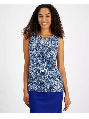 Sleeveless Blue Mosaic Keyhole Women's Top